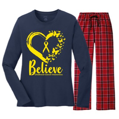 Believe Childhood Cancer Awareness Women's Long Sleeve Flannel Pajama Set 