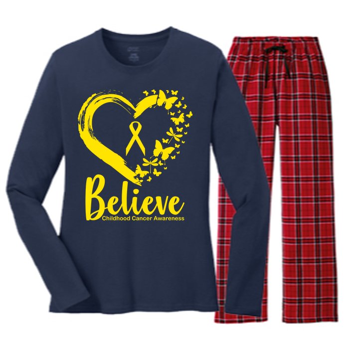 Believe Childhood Cancer Awareness Women's Long Sleeve Flannel Pajama Set 