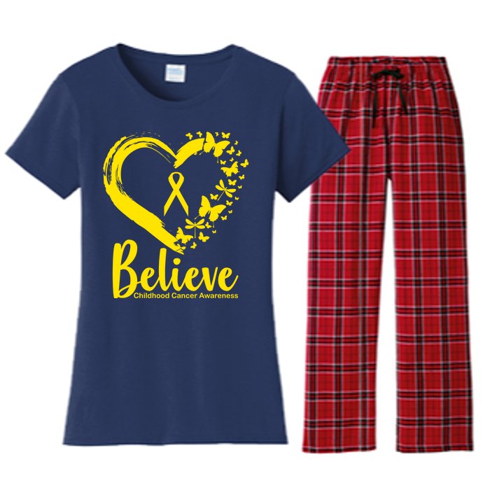 Believe Childhood Cancer Awareness Women's Flannel Pajama Set