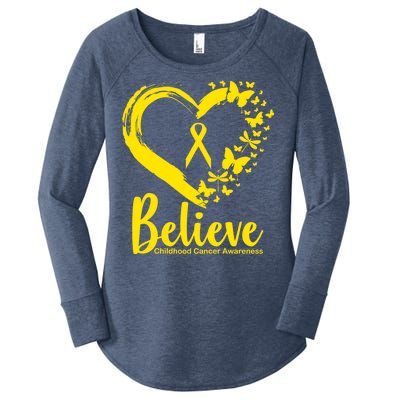 Believe Childhood Cancer Awareness Women's Perfect Tri Tunic Long Sleeve Shirt