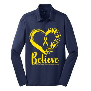 Believe Childhood Cancer Awareness Silk Touch Performance Long Sleeve Polo