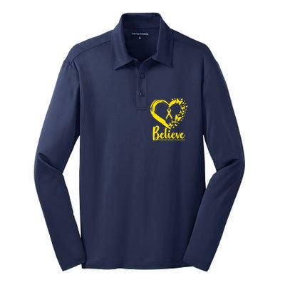 Believe Childhood Cancer Awareness Silk Touch Performance Long Sleeve Polo