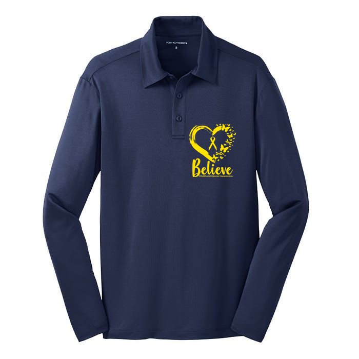 Believe Childhood Cancer Awareness Silk Touch Performance Long Sleeve Polo