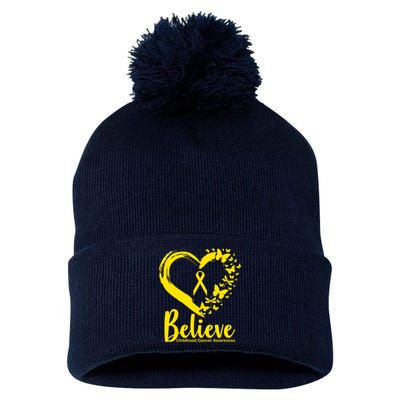 Believe Childhood Cancer Awareness Pom Pom 12in Knit Beanie