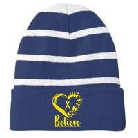 Believe Childhood Cancer Awareness Striped Beanie with Solid Band