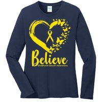 Believe Childhood Cancer Awareness Ladies Long Sleeve Shirt