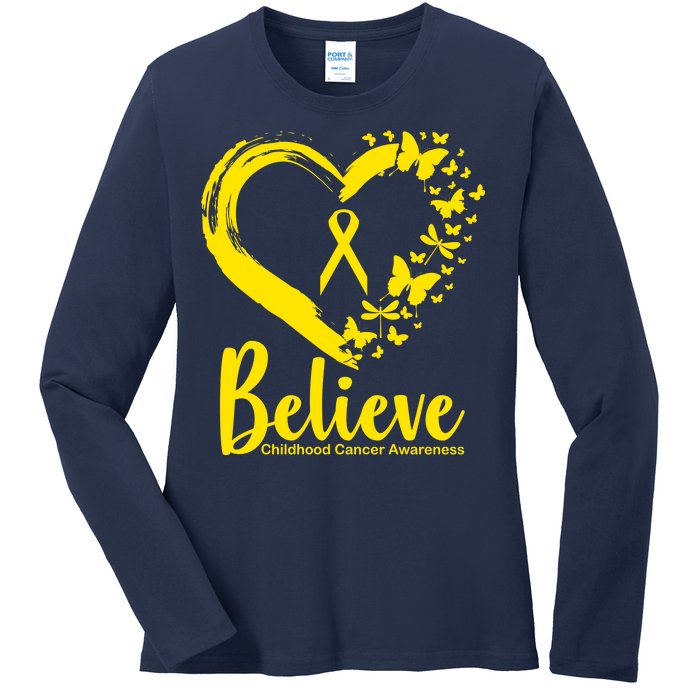 Believe Childhood Cancer Awareness Ladies Long Sleeve Shirt