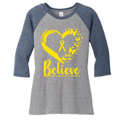 Believe Childhood Cancer Awareness Women's Tri-Blend 3/4-Sleeve Raglan Shirt