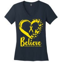 Believe Childhood Cancer Awareness Women's V-Neck T-Shirt