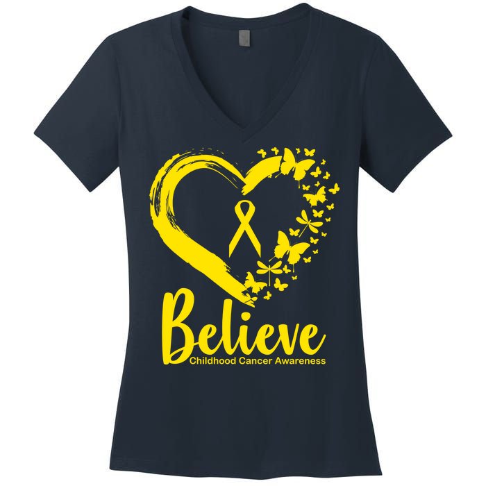 Believe Childhood Cancer Awareness Women's V-Neck T-Shirt