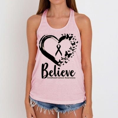 Believe Childhood Cancer Awareness Women's Knotted Racerback Tank