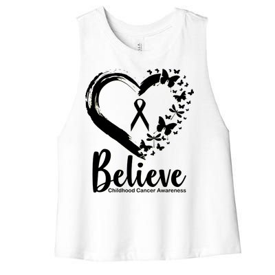 Believe Childhood Cancer Awareness Women's Racerback Cropped Tank