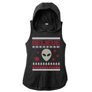 Believe In Aliens Ugly Christmas Ladies PosiCharge Tri-Blend Wicking Draft Hoodie Tank