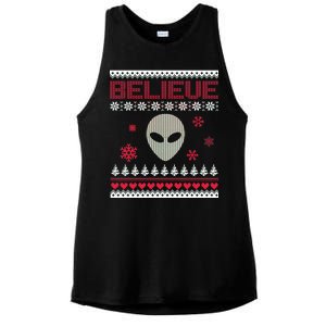 Believe In Aliens Ugly Christmas Ladies PosiCharge Tri-Blend Wicking Tank