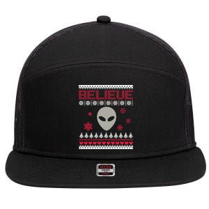 Believe In Aliens Ugly Christmas 7 Panel Mesh Trucker Snapback Hat