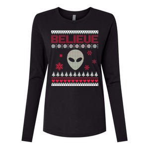 Believe In Aliens Ugly Christmas Womens Cotton Relaxed Long Sleeve T-Shirt