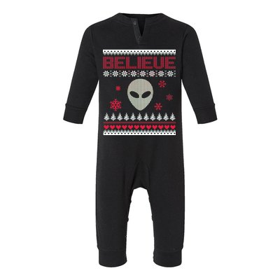 Believe In Aliens Ugly Christmas Infant Fleece One Piece