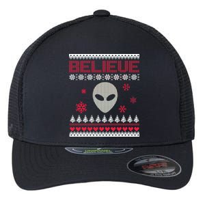 Believe In Aliens Ugly Christmas Flexfit Unipanel Trucker Cap