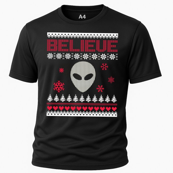 Believe In Aliens Ugly Christmas Cooling Performance Crew T-Shirt