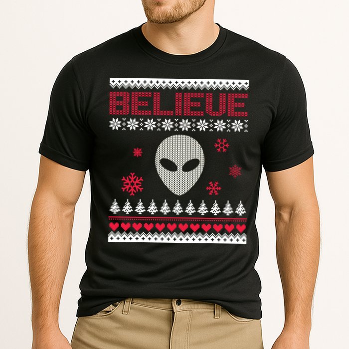 Believe In Aliens Ugly Christmas Cooling Performance Crew T-Shirt