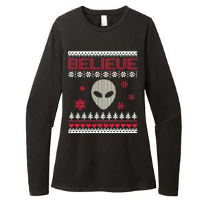 Believe In Aliens Ugly Christmas Womens CVC Long Sleeve Shirt