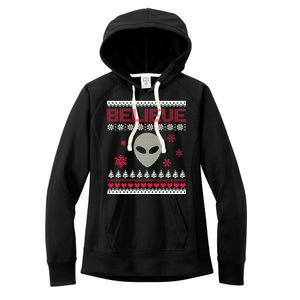 Believe In Aliens Ugly Christmas Women's Fleece Hoodie