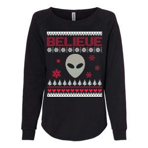 Believe In Aliens Ugly Christmas Womens California Wash Sweatshirt