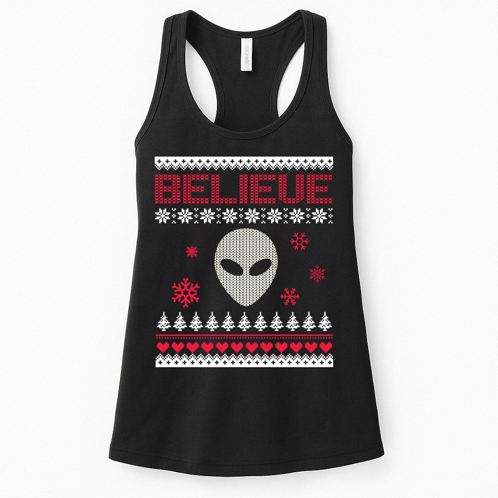 Believe In Aliens Ugly Christmas Womens Tank Top