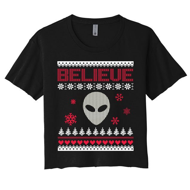 Believe In Aliens Ugly Christmas Crop Top