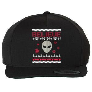 Believe In Aliens Ugly Christmas Wool Snapback Cap