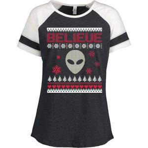 Believe In Aliens Ugly Christmas Enza Ladies Jersey Colorblock Tee