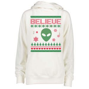 Believe In Aliens Ugly Christmas Womens Funnel Neck Pullover Hood