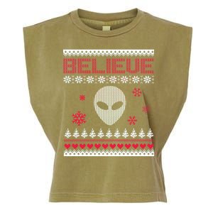 Believe In Aliens Ugly Christmas Garment-Dyed Women's Muscle Tee