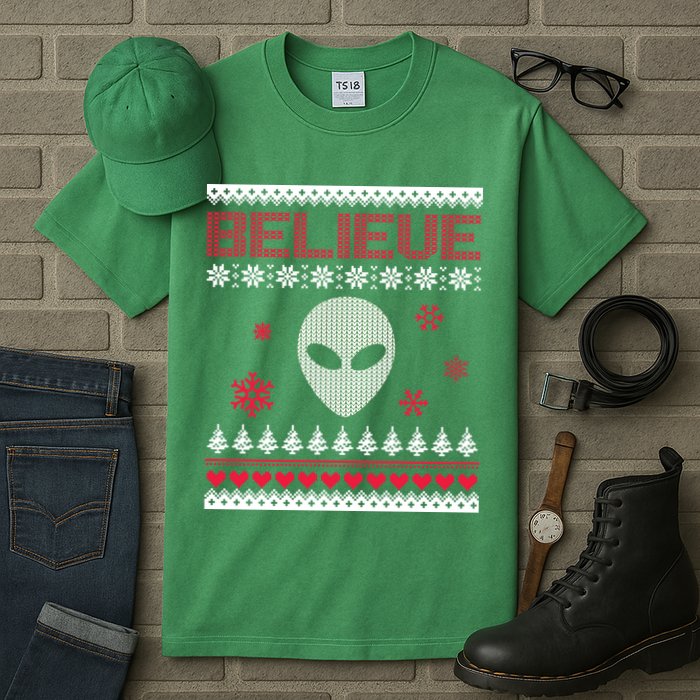 Believe In Aliens Ugly Christmas Tall T-Shirt