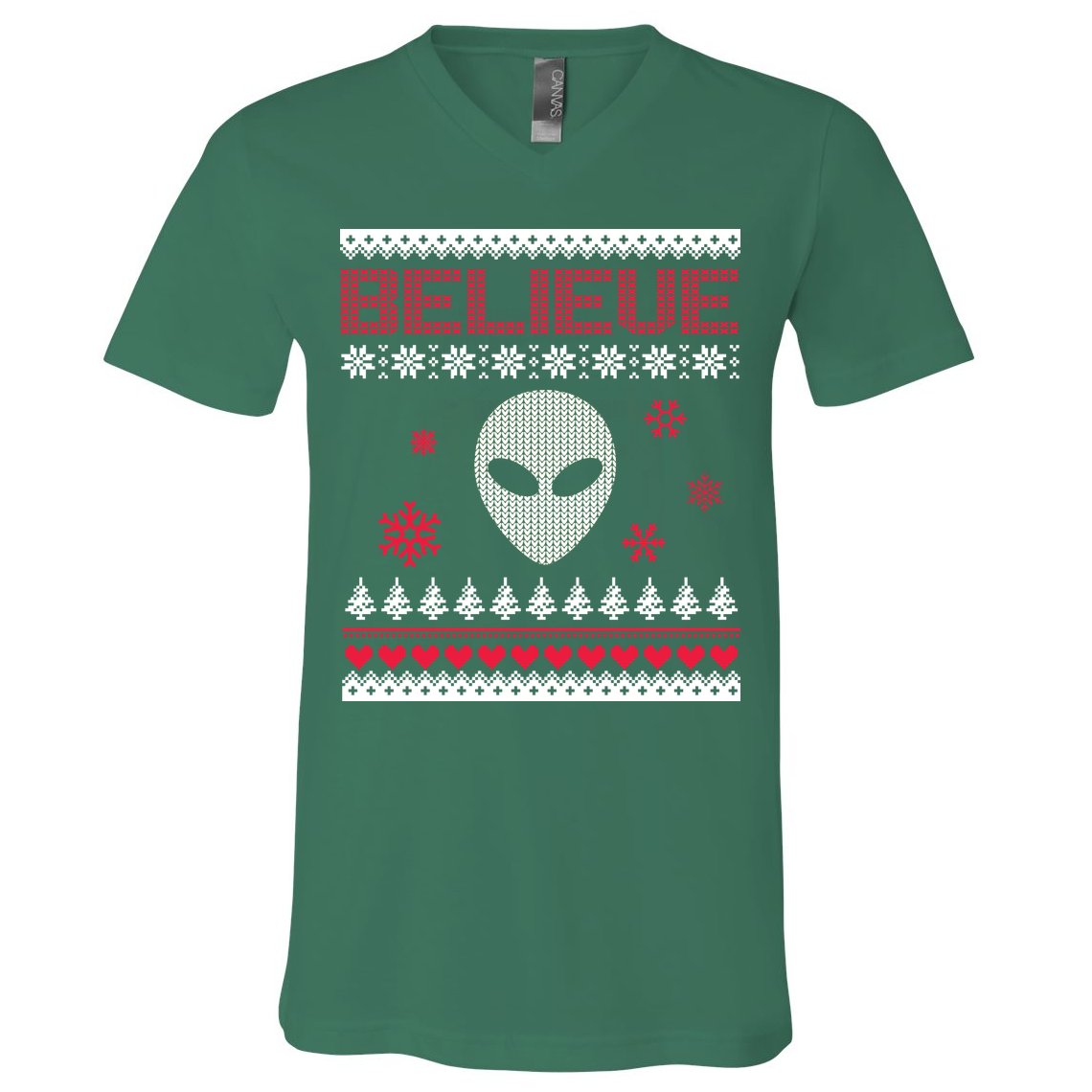 Believe In Aliens Ugly Christmas V-Neck T-Shirt