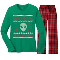 Believe In Aliens Ugly Christmas Women's Long Sleeve Flannel Pajama Set 