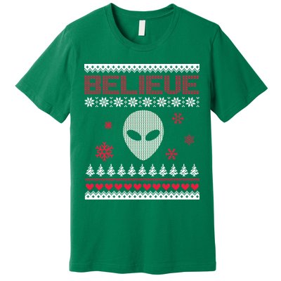Believe In Aliens Ugly Christmas Premium T-Shirt
