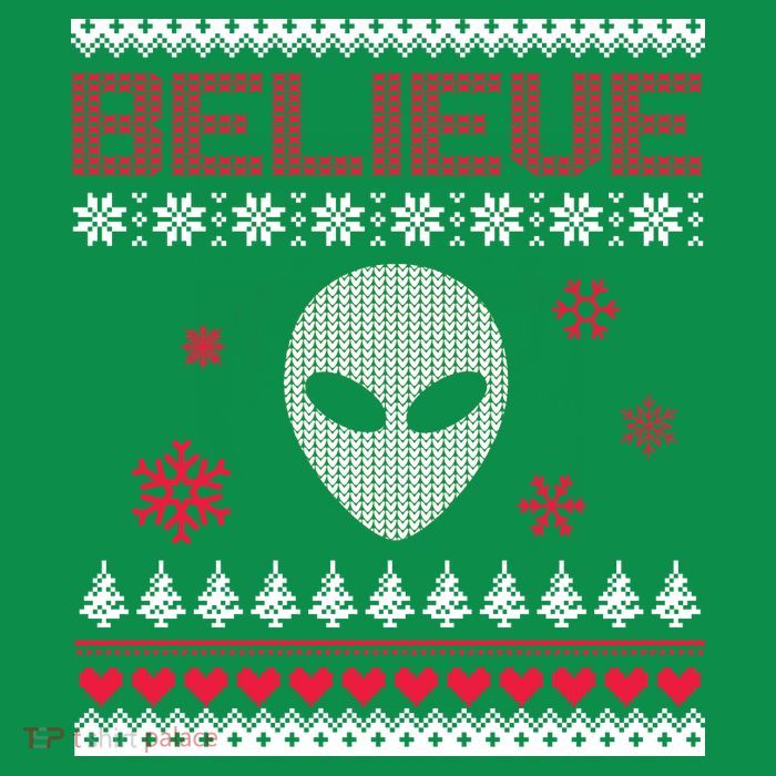 Believe In Aliens Ugly Christmas Premium T-Shirt