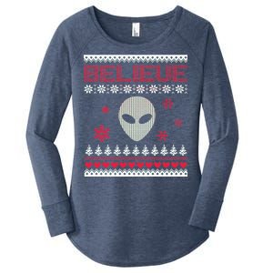 Believe In Aliens Ugly Christmas Women's Perfect Tri Tunic Long Sleeve Shirt