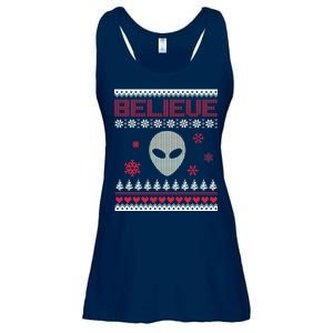 Believe In Aliens Ugly Christmas Ladies Essential Flowy Tank