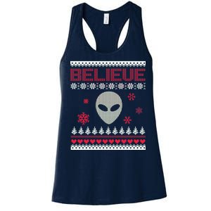 Believe In Aliens Ugly Christmas Women's Racerback Tank