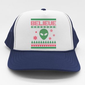 Believe In Aliens Ugly Christmas Trucker Hat