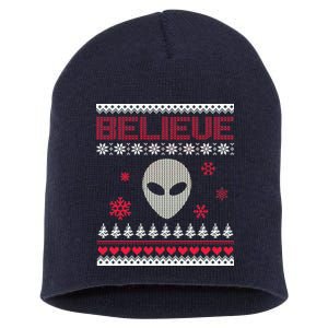 Believe In Aliens Ugly Christmas Short Acrylic Beanie