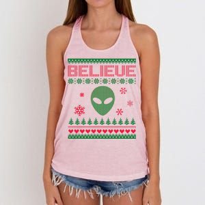 Believe In Aliens Ugly Christmas Women's Knotted Racerback Tank