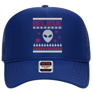 Believe In Aliens Ugly Christmas High Crown Mesh Back Trucker Hat