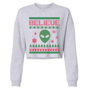 Believe In Aliens Ugly Christmas Cropped Pullover Crew