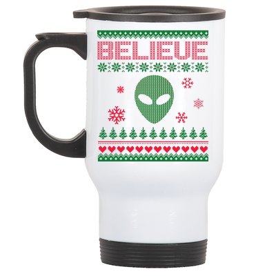 Believe In Aliens Ugly Christmas Stainless Steel Travel Mug