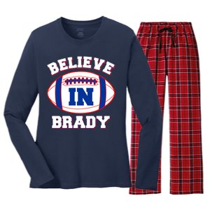 Believe In Brady Fan Football Design Women's Long Sleeve Flannel Pajama Set 