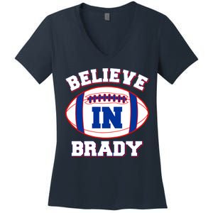 Believe In Brady Fan Football Design Women's V-Neck T-Shirt