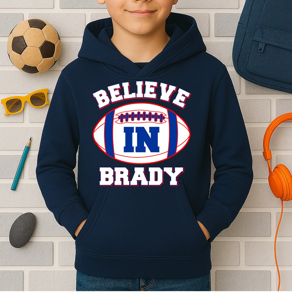 Believe In Brady Fan Football Design Kids Hoodie